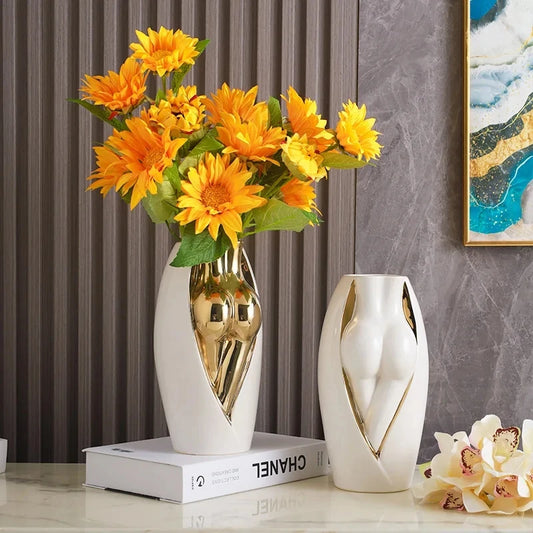 25.5cm/Light luxury creative ceramic buttocks vase creative art home decoration ornaments, living room TV cabinet handicrafts