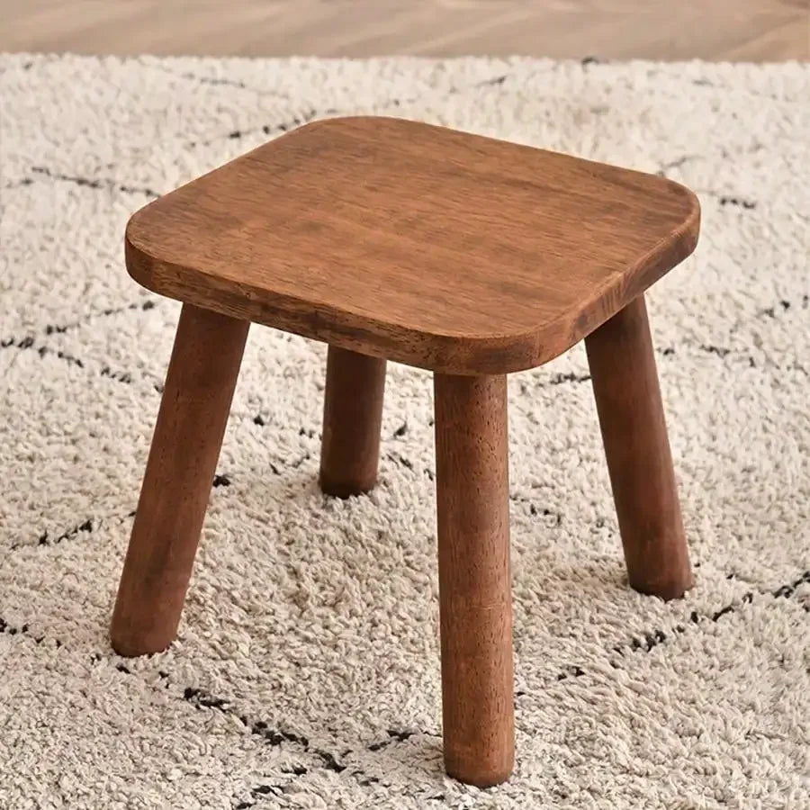 1pc All Solid Wood Shoe Changing Stool Small Walnut Color Stool Furniture for Living Room Entrance Bathroom Bedroom Kitchen