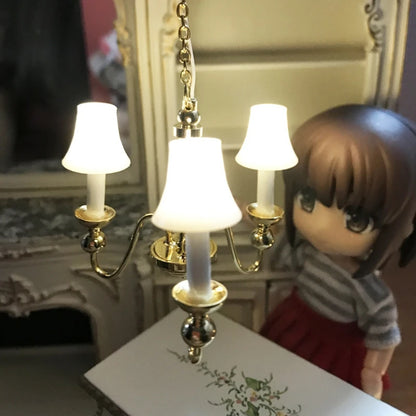 1/12 Dollhouse Miniature LED Ceiling Light Chandelier Model Living Room Bedroom Furniture Accessories