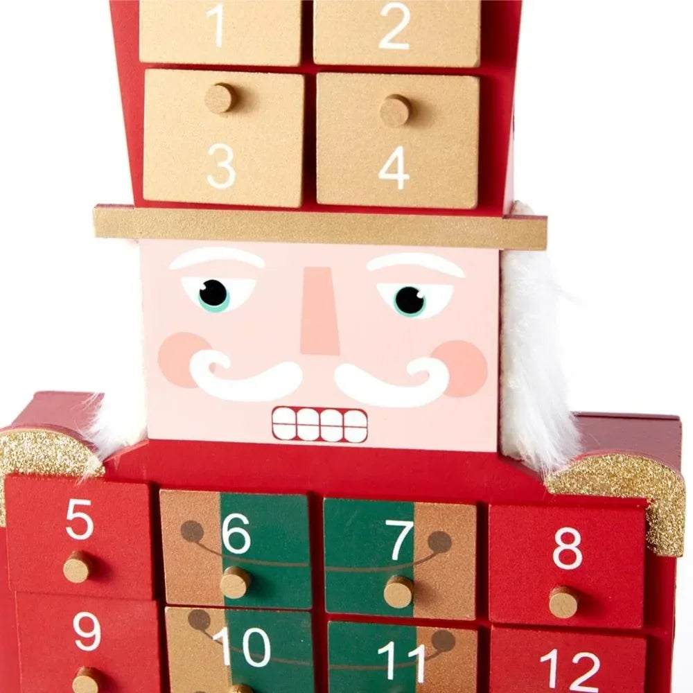 Wooden Nutcracker Advent Calendar, Christmas Countdown, Home Ornaments, Decoration with 24 Drawers, Living Room Decoration