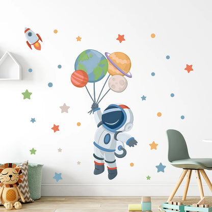 1Pc Cartoon Planet Star Astronaut Wall Sticker Children Boy Room Decoration Bedroom Kids Room Wall Decals Living Room Decor Home