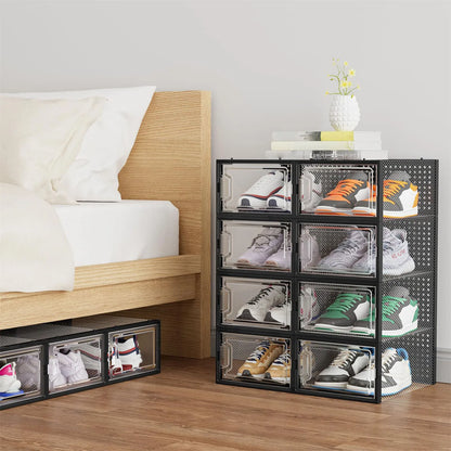 12PC Dustproof Stackable Transparent Shoes Case Storage Box Thickened Drawer Case Shoe Boxes Detackable Box Shoe Organizers