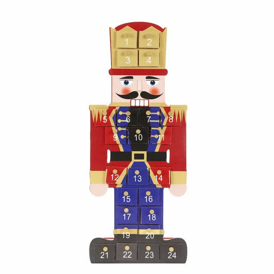 Wooden Nutcracker Advent Calendar, Christmas Countdown, Home Ornaments, Decoration with 24 Drawers, Living Room Decoration