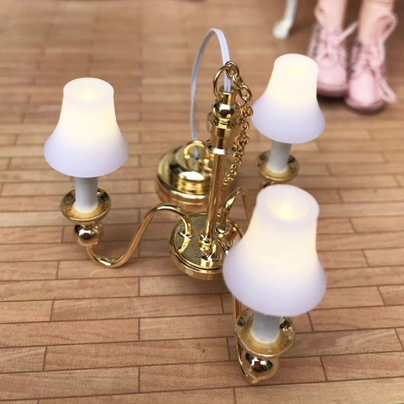 1/12 Dollhouse Miniature LED Ceiling Light Chandelier Model Living Room Bedroom Furniture Accessories DropShipping