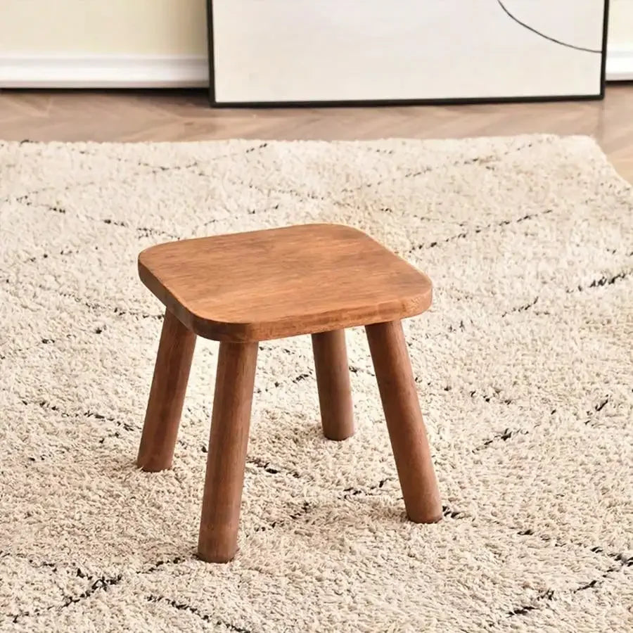 1pc All Solid Wood Shoe Changing Stool Small Walnut Color Stool Furniture for Living Room Entrance Bathroom Bedroom Kitchen