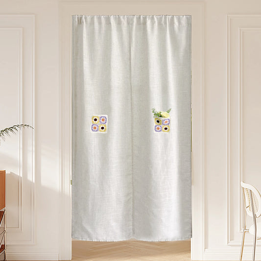 White Short Curtain for Kitchen Bedroom Livingroom,Embroidery Daisy Pocket Half Curtain Cabinet Door Window Dustproof Home Decor