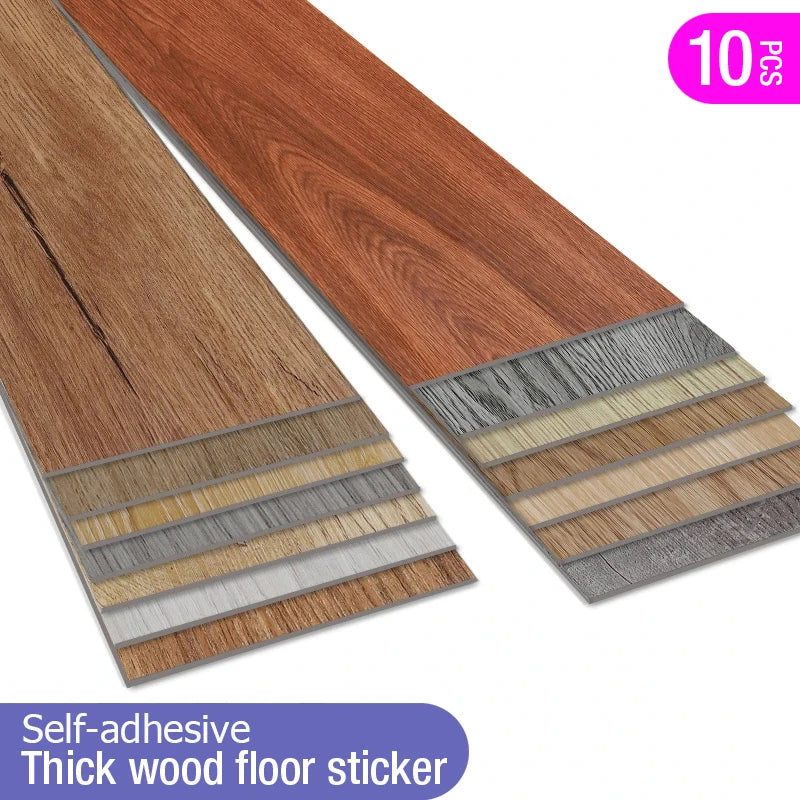 10pc Self-adhesive Wood Grain Floor Wall Sticker Modern Style PVC Living Room Toilet Kitchen Home Floor Decor Waterproof Sticker