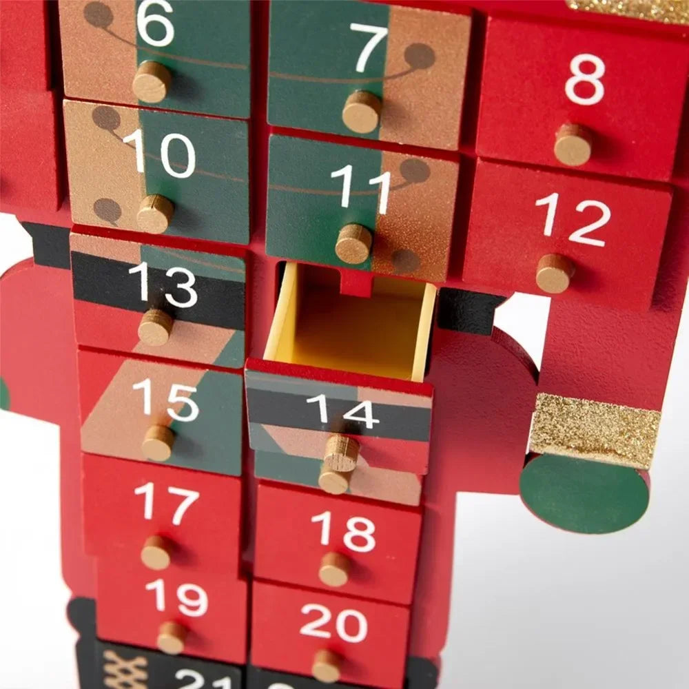 Wooden Nutcracker Advent Calendar, Christmas Countdown, Home Ornaments, Decoration with 24 Drawers, Living Room Decoration