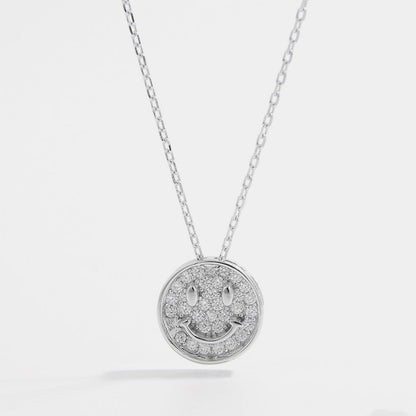 925 Sterling Silver Zircon Smiley Face Necklace