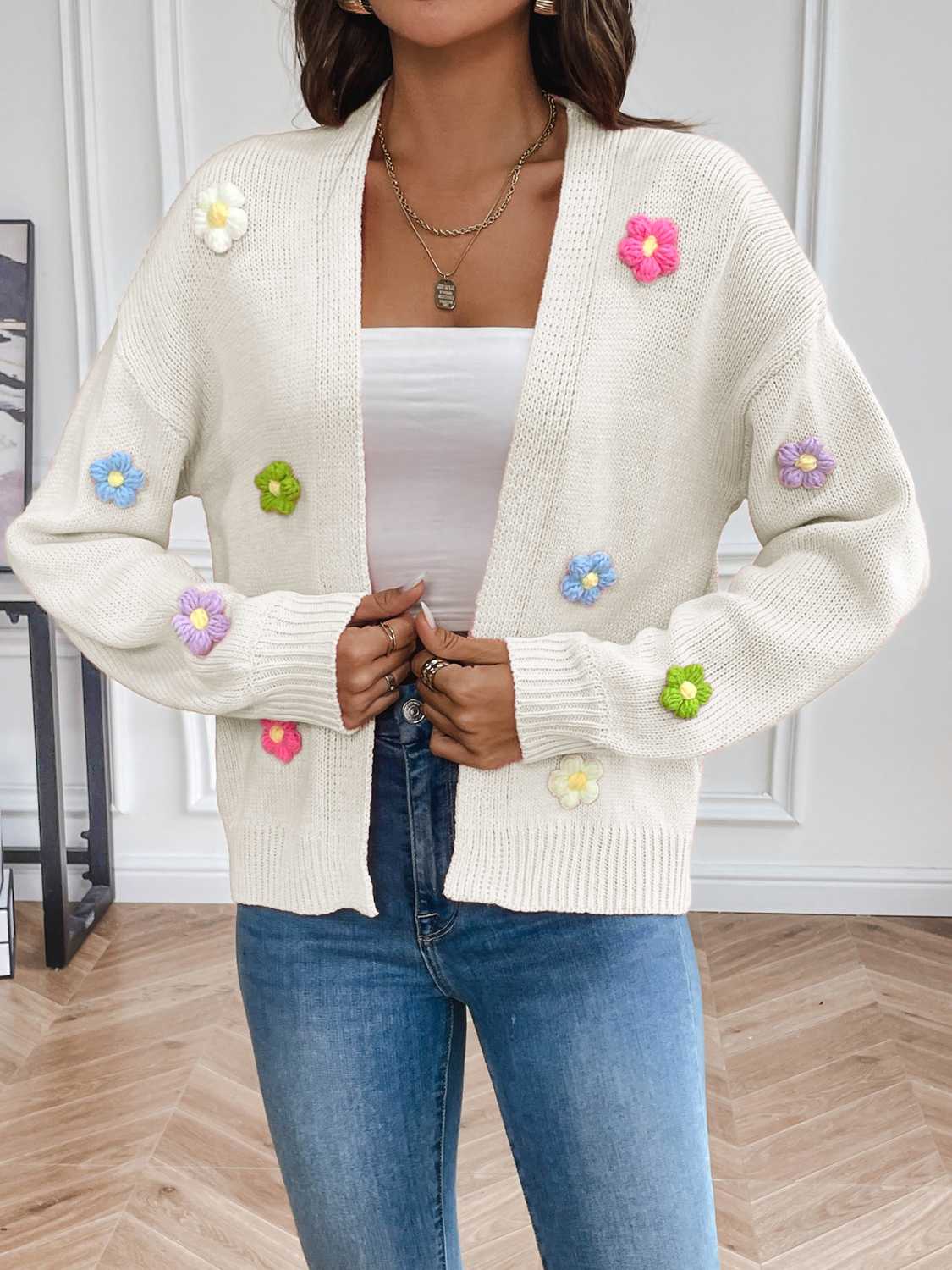 Floral Long Sleeve Open Front Cardigan